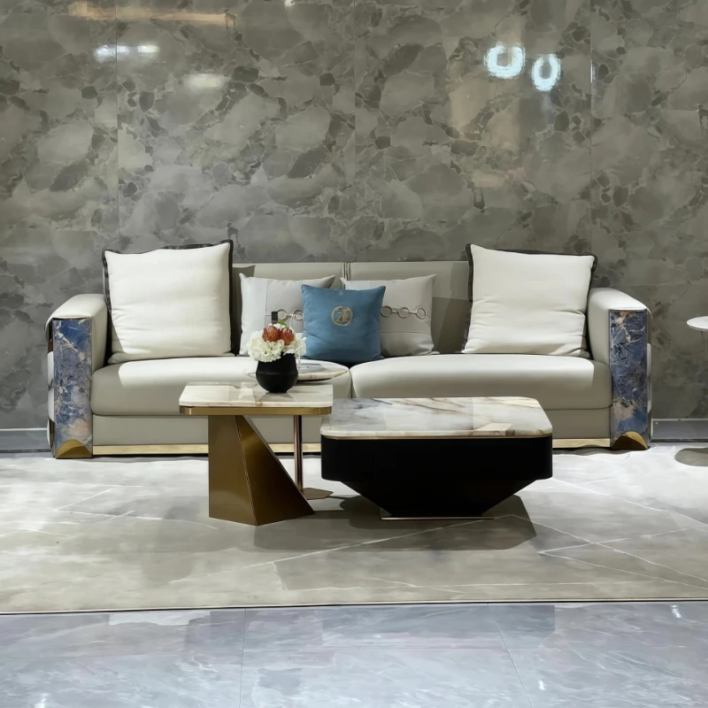 

A light luxury blue and white porcelain sofa, villa mansion large flat floor