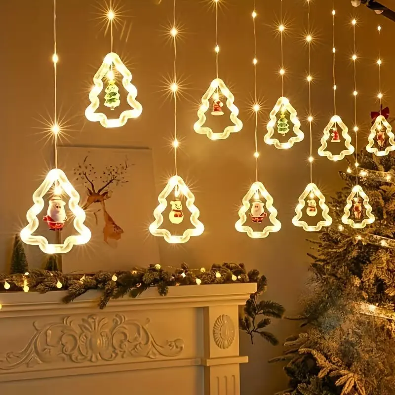 Christmas Curtain Lights 3M 10 Branches USB Powered Warm White Remote Control 8 Modes Window Wall Holiday Decorations