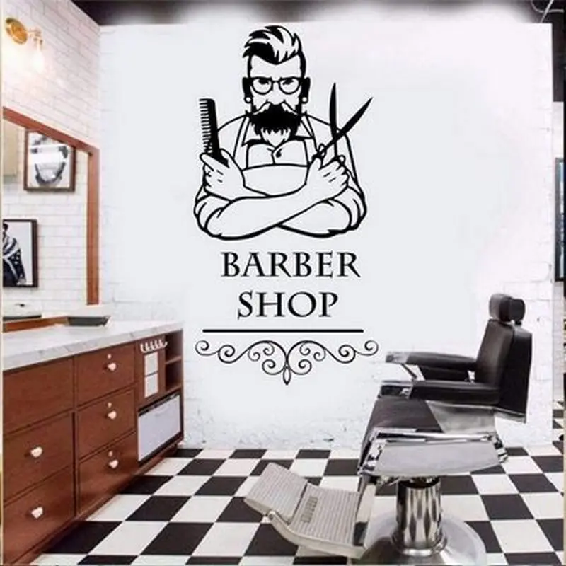 

BARBER SHOP Hand held scissors Wall Art Stickers Decal Decor Vinyl Poster Mural wallpaper removeable Custom DIY Kids gift