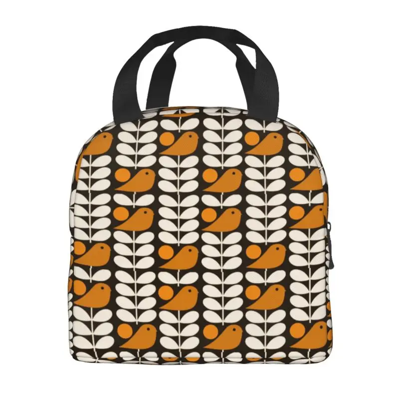 Multistem Birds Black White Orange Insulated Lunch Bag for Camping Travel Orla Kiely Scandi Resuable Cooler Thermal Lunch Box