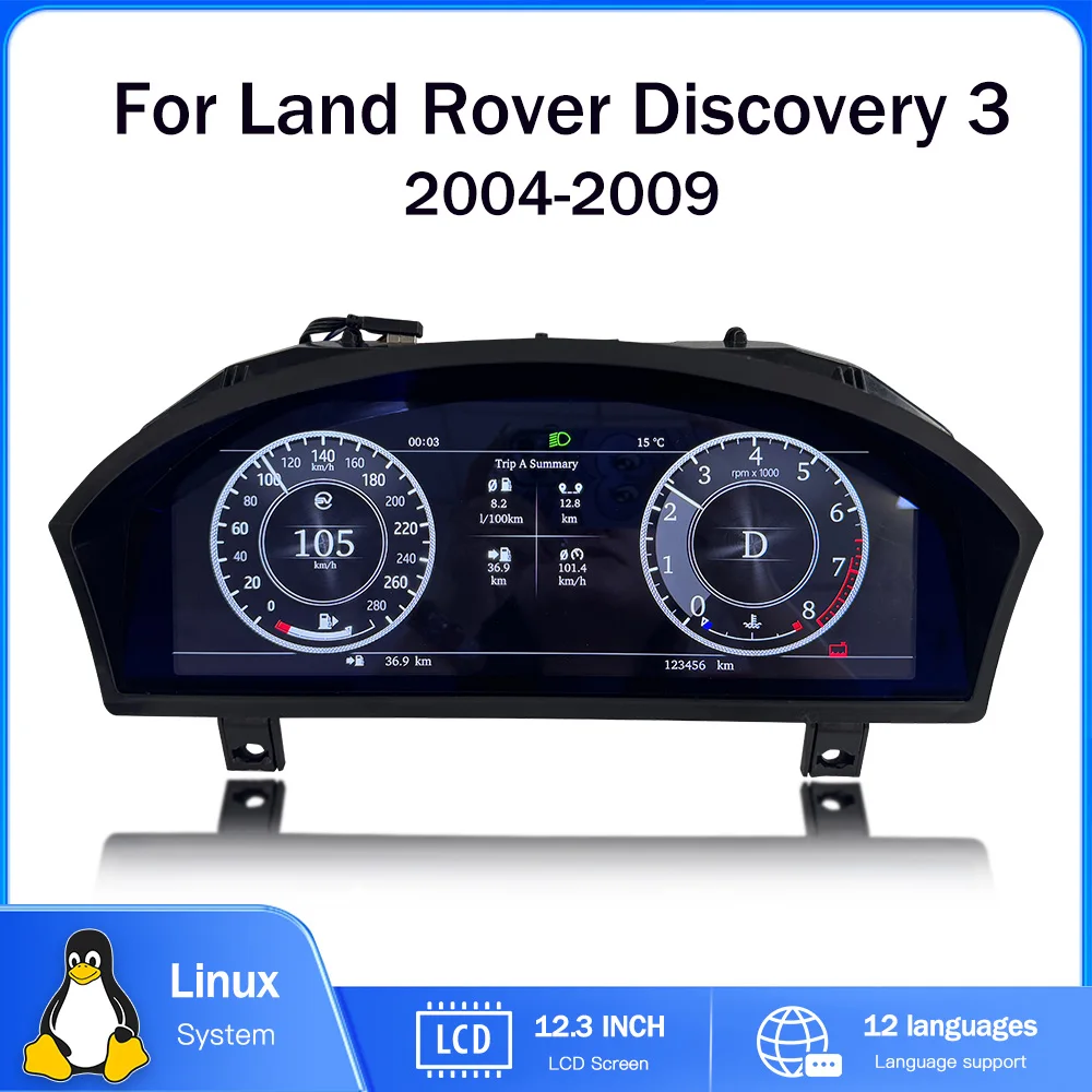 12.3" Digital Dashboard for Land Rover Discovery 3 2004-2009 LCD Instrument Cluster Virtual Cockpit Speedometer