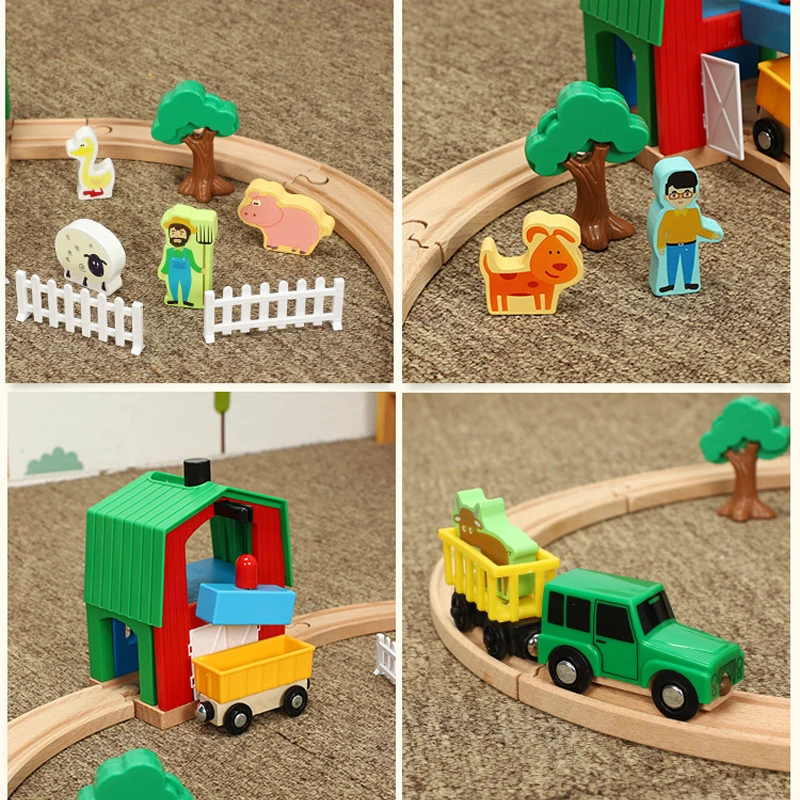 Nuovo stile GiftTrack Set Giocattoli Treno Trasporto agricolo Bambini Auto per bambini 1:64 Combinazione di legno compatibile con binari del treno Pd08