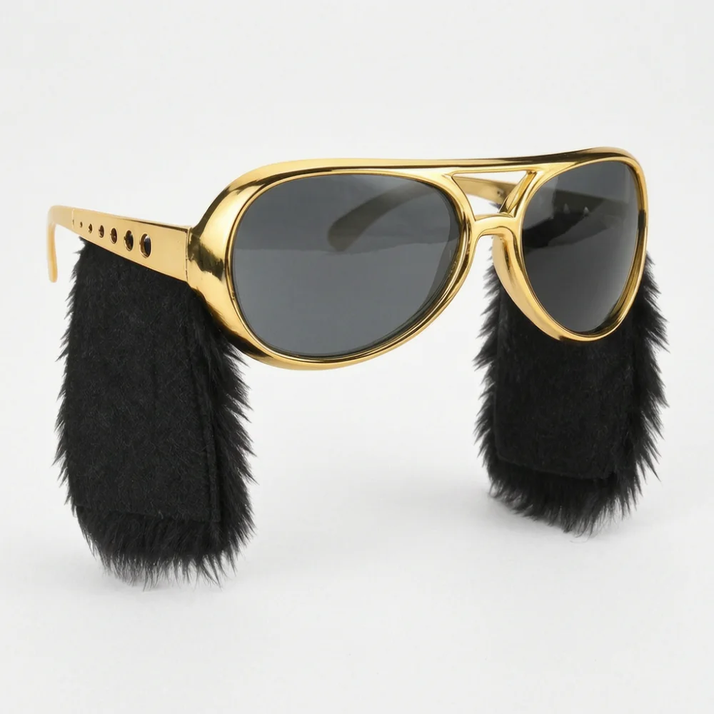 Gafas de Sol Doradas con Barba Estilo Disco de los 70, Patillas, Accesorio de Disfraz para Fiesta de Cosplay, Novedad, Disfraz de Rockero
