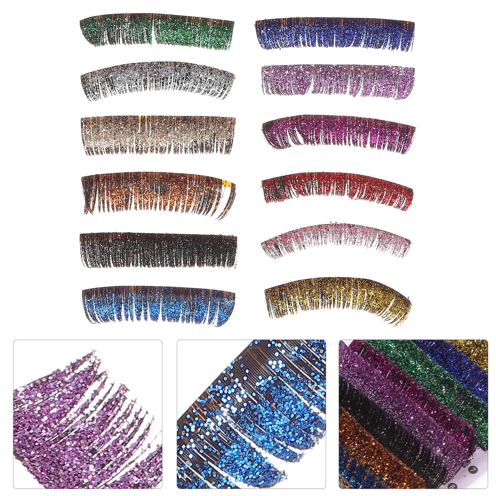 

6Pairs Fake Lash Extensions Glitter Colored Eyelashes Flashy Eye Makeup Accessories Ideal for Cosplay Festival Night Club