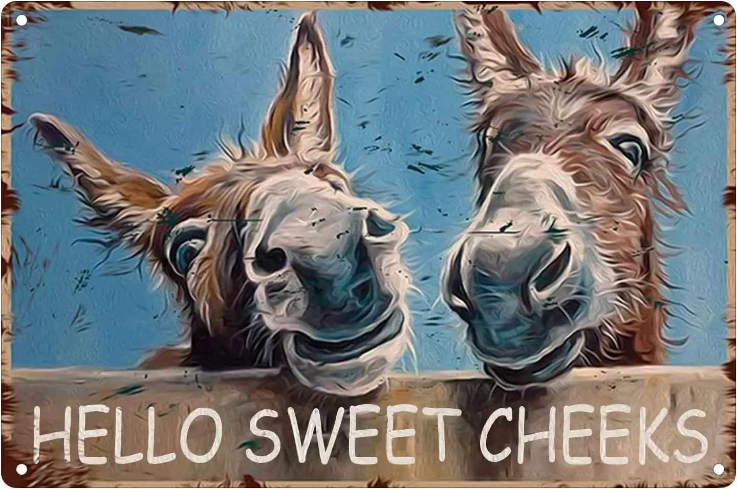 Funny Bathroom Quote Metal Tin Sign Wall Decor Vintage Hello Sweet Cheeks Donkeys Tin Sign for Toilet Bathroom Washroom Dec sign