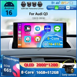 Android 16 Wireless CarPlay Auto Car Radio For Audi Q3 2012-2018 DSP Multimedia Video Player GPS Stereo Autoradio Head Unit WIFI