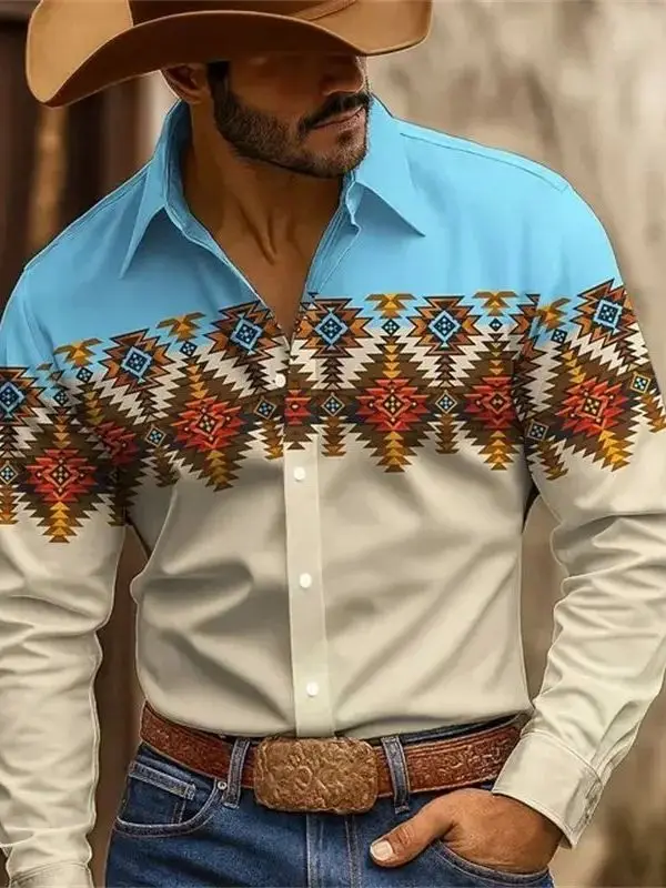 

Printed Single-Breasted Button-Up irt Faion Urban Men's Long Sve Polyester Casual Loose Fit T-irt Sle Polyester Fiber