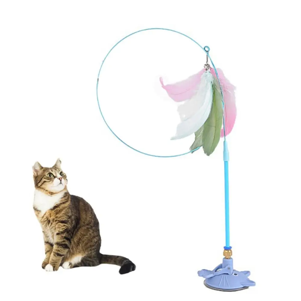 

Bite Resistant Suction Cup Cat Teaser Stick Handheld Detachable Cats Toys Feathers Wand Feather Cat Wand with Bell
