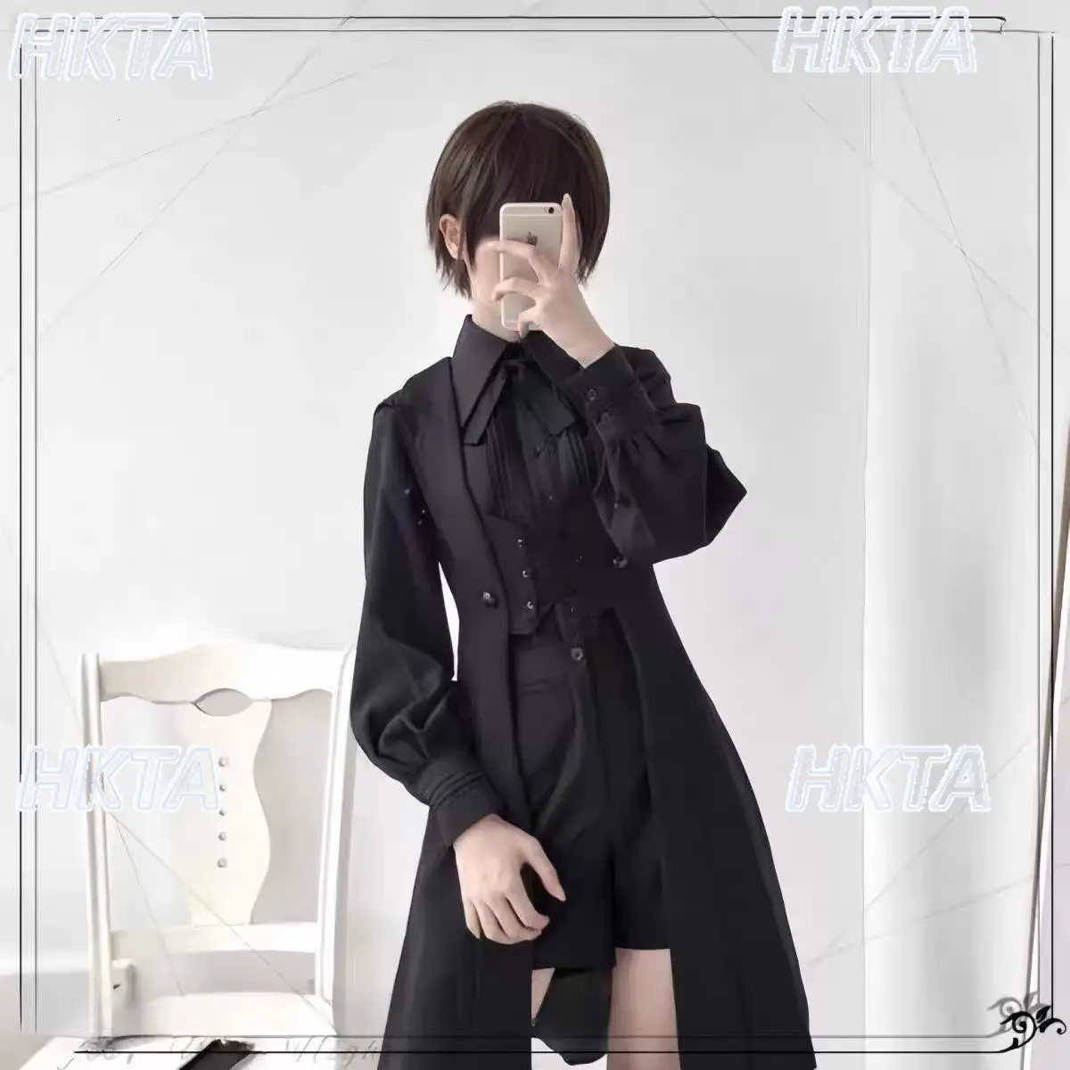 Vintage Dark Medieval High Waistband Long Vest coats Lolita Prince Jacket Female Subculture Y2k Gothic Cosplay Black Vest Women