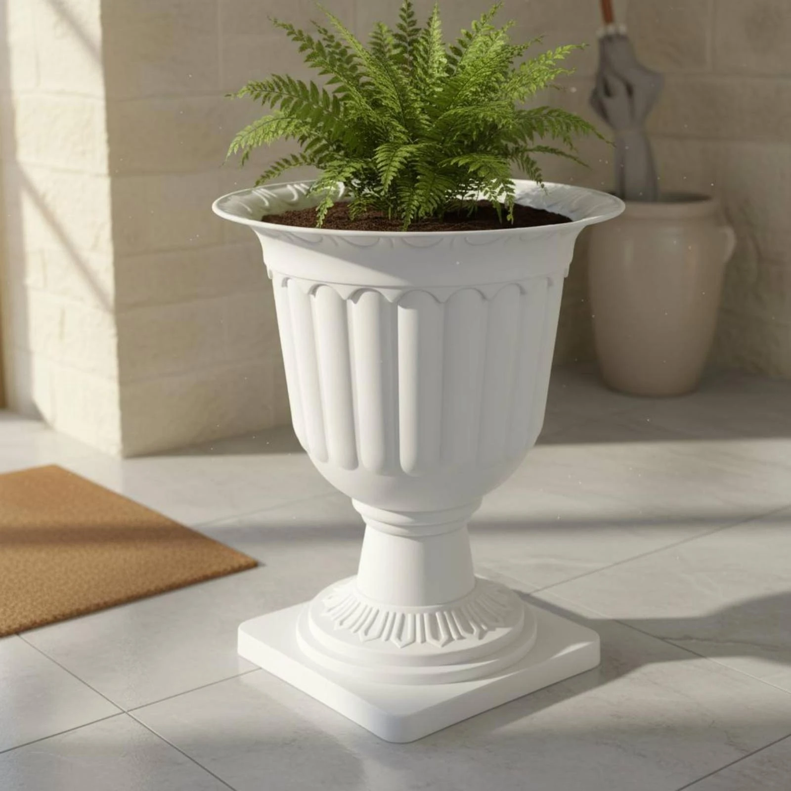 Large Round Pedestal Planter Raised Base Wide Mouth Footed Flower Pot Decorative Vintage Roman Style Planter Roman