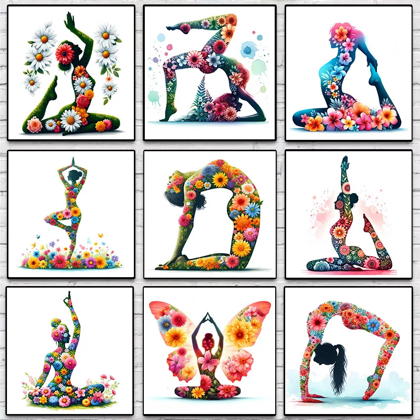 Floral Yoga Yoga Pose Meditation Fitness Sports Poster Print Wall Art Pictures Canvas Painting Living Room Bedroom Home Decor