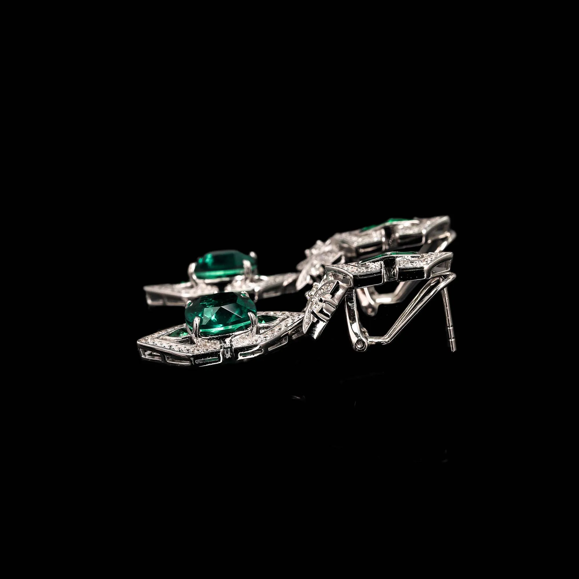 Art Deco Style 4.5ct Artificial Cushion Emerald Drop Earrings 925 Sterling Silver Fine Jewelry for Women's Wedding Party Gift