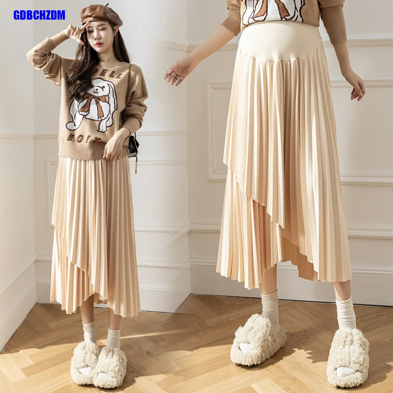 

Autumn Winter Korean Fashion Irregular Pleated Maternity Skirts Elastic Waist Belly Loose Clothes for Pregnant Women Pregnancy