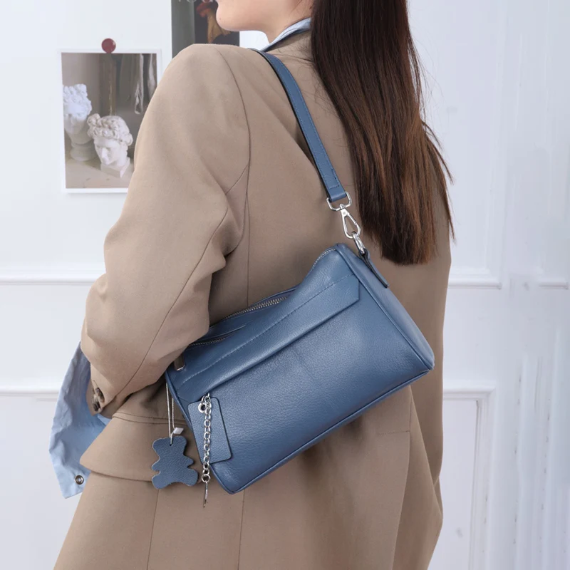 ZENCY Spring NEW Small Genuine Cow Leather Women Shoulder Bag Handbag Top Layer Cowhide Messenger Two Shoulder Strap Phone Bags