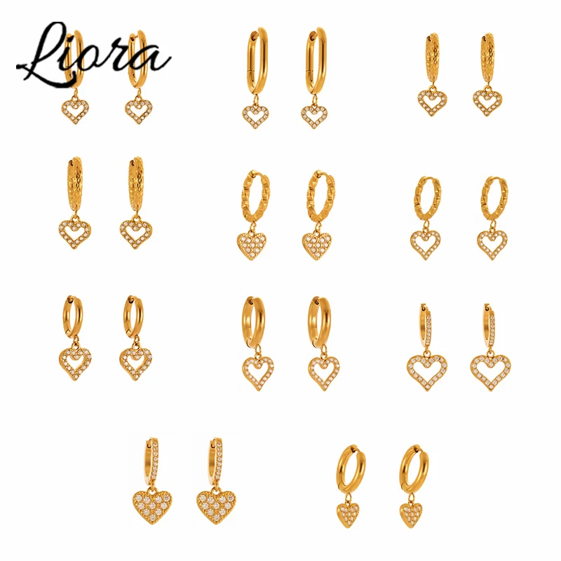 Liora Romantic Heart Cubic Zircon Drop Stainless Steel Dangle Earrings For Women Prevent Allergy Metal Earrings Daily Jewelry
