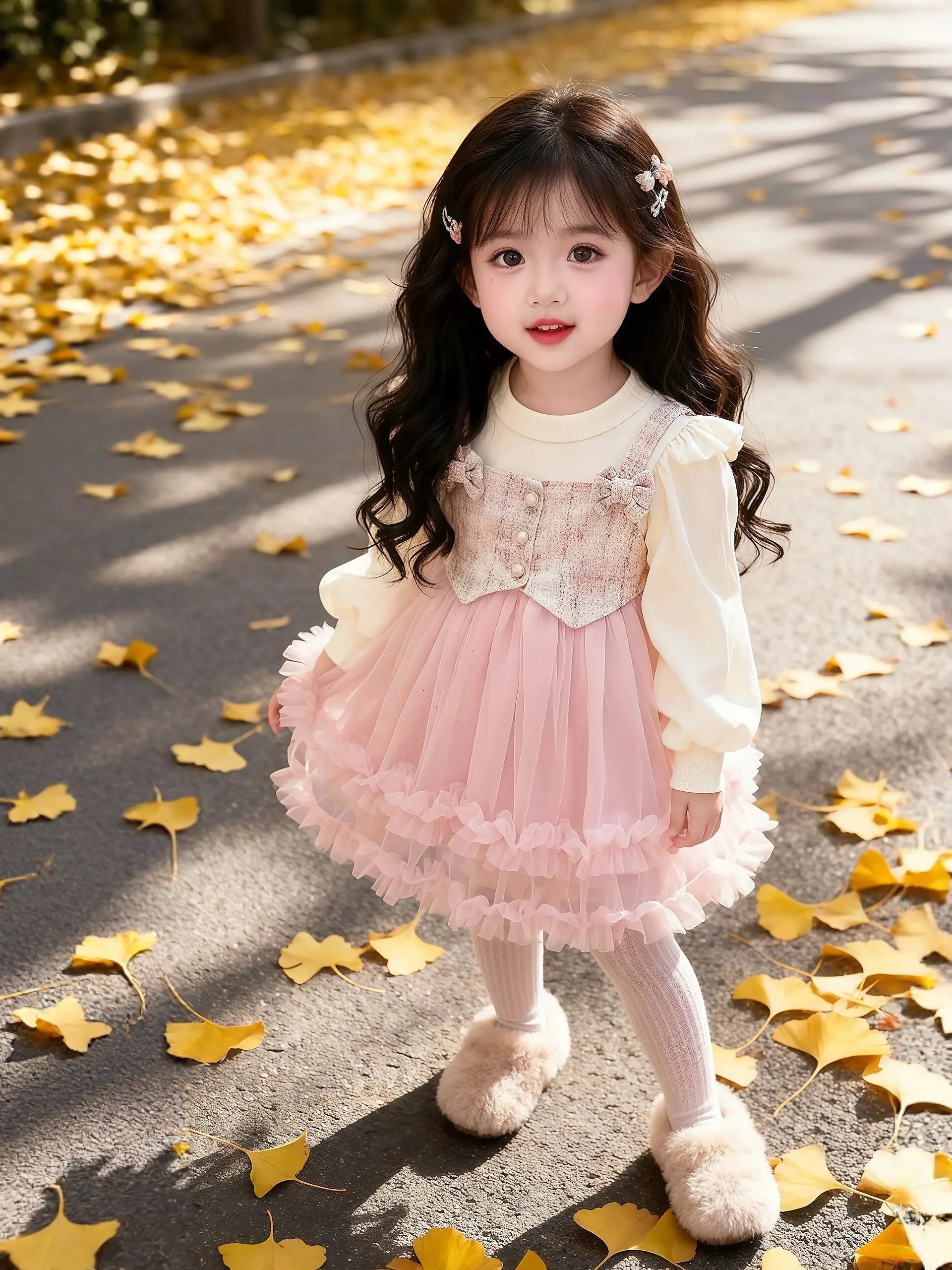 Princess Style Birthday Girl's Dress Autumn Winter Puffy Tulle Skirt Baby Piano Performance Fashionable  Child Clothing