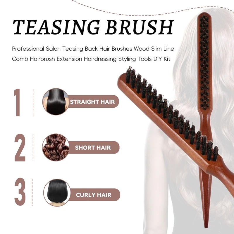 Professional Salon Teasing Back Hair Brushes Wood Slim Line Comb Hairbrush Extension Hairdressing Styling Tools DIY Kit