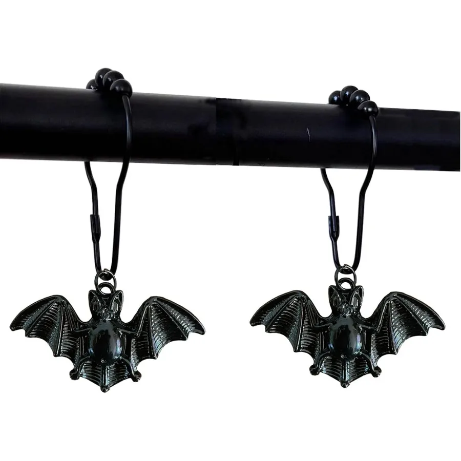 

Крючки для занавесок для душа с летучей мышью, кольца, 12 шт., черные летучие мыши вампира, RtProof, металлические кольца для занавесок для душа, винтажные кольца для Хэллоуина, готическая тема