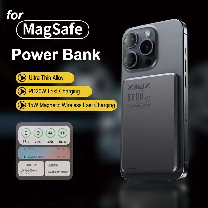 Ультратонкий магнитный аккумулятор Qi2 15 Вт, беспроводной внешний аккумулятор, портативный внешний аккумулятор для Magsafe для IPhone, Samsung, Huawei, Xiaomi