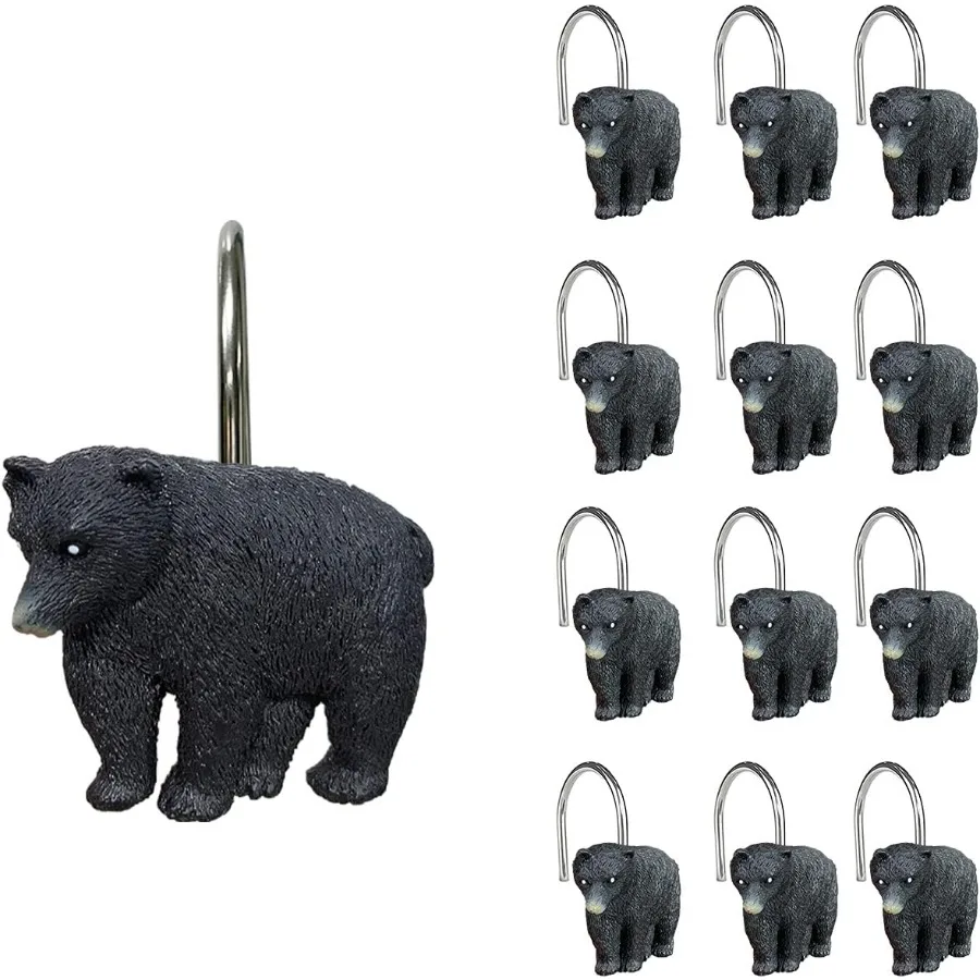 

Rtic Decorative Shower Curtain Hooks Black Bear Shower Curtain Rings Cabin Shower Curtain Hooks Resin Farmhoe Bathroom Decorati