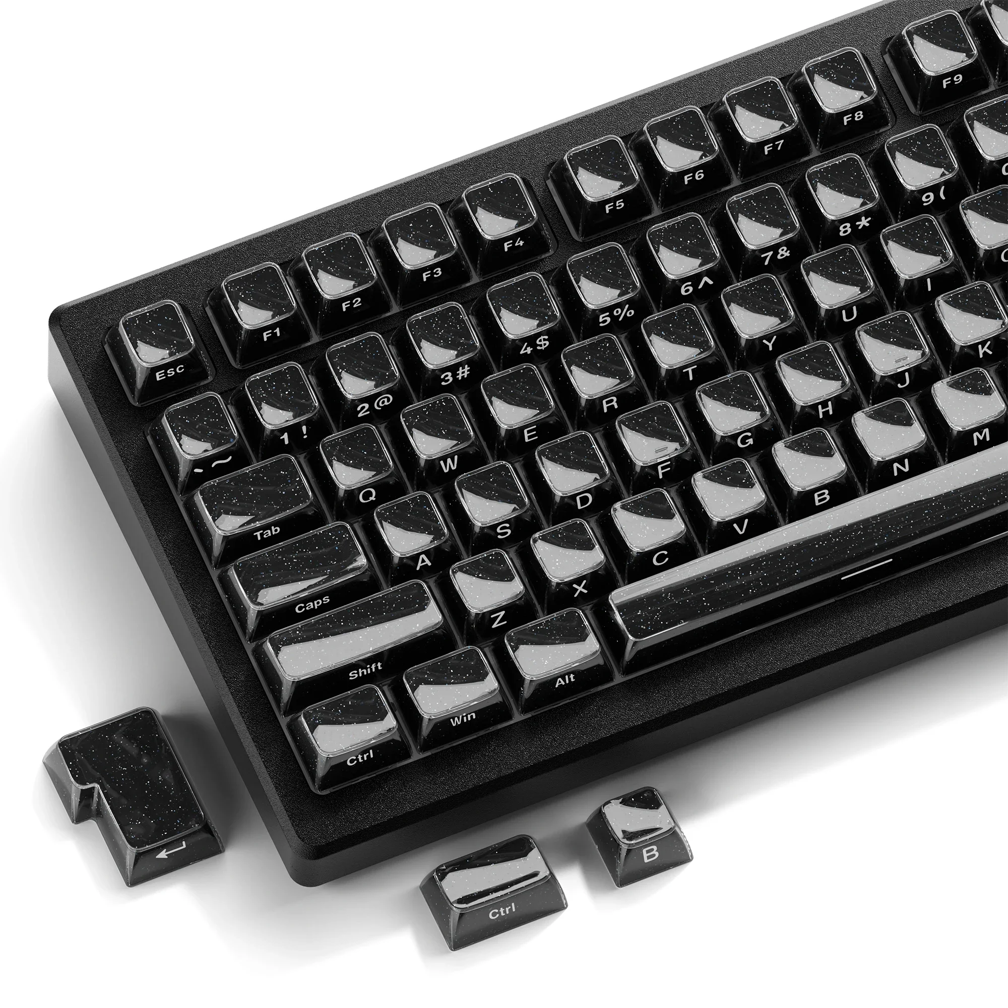 132 Tasten Sternenhimmel-Schwarz Kristall-Jelly PBT Keycaps, Double-Shot PC-Tastenkappen für Gaming-Mechanische Tastaturen