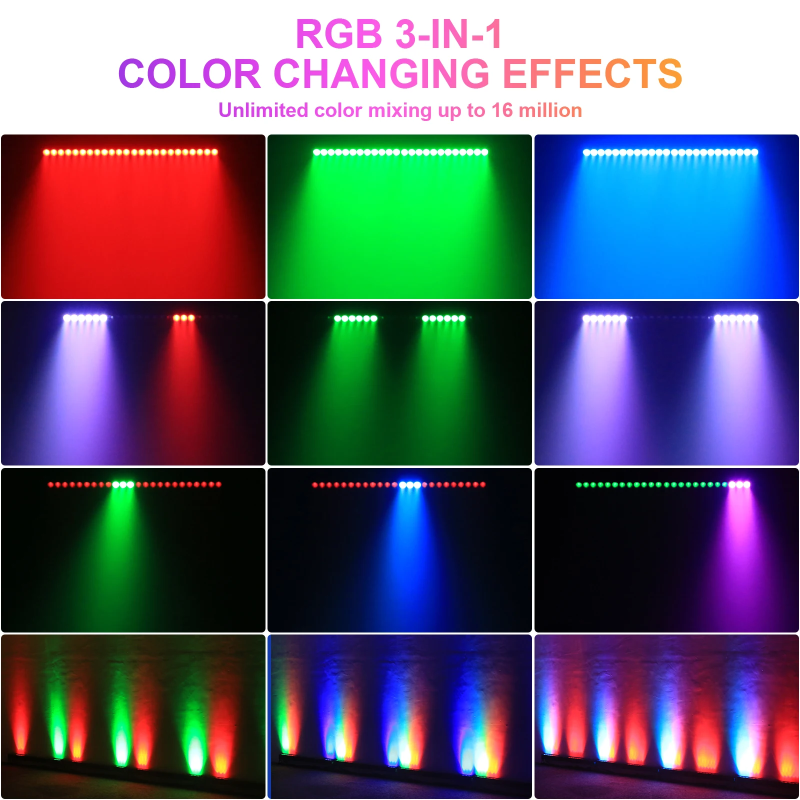 U'King 4Pcs 100W IP65 Waterproof Wall Washer Light 24X3W RGB LED Wall Wash Light Bar Sunlight For Outdoor Building Wedding Party