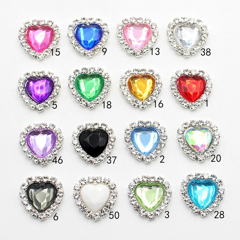 Heart-Shaped Acrylic Diamond Button, DIY Clothing Accessories, Wedding Ribbon Decoration, 10 PCs/Batch, 16mm