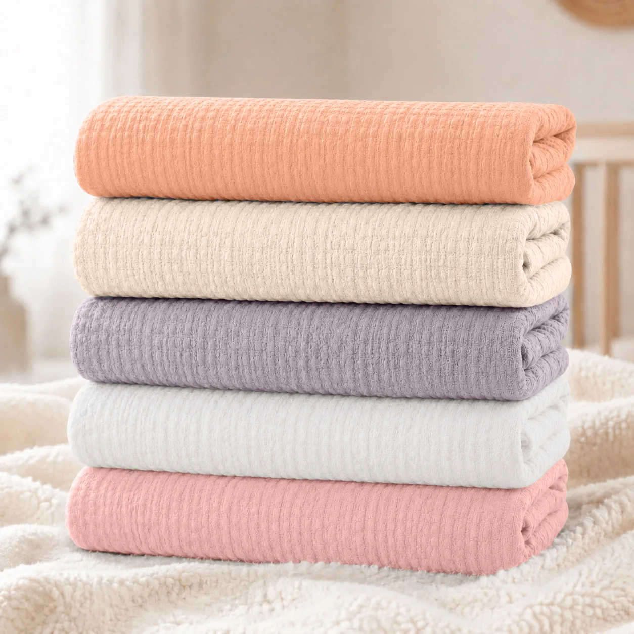 5PCS  Muslin Baby Blanket Set Infant Bath Towel Wrap Swaddle Lightweight Breathable Reception Blanket for Newborns All Sea