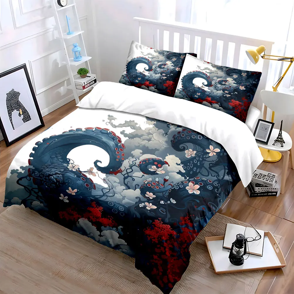 Octopus Garden Art Decor Set Bedding Set with 1 Duvet Cover 2 Pillowcases Single Double King Queen, Gift