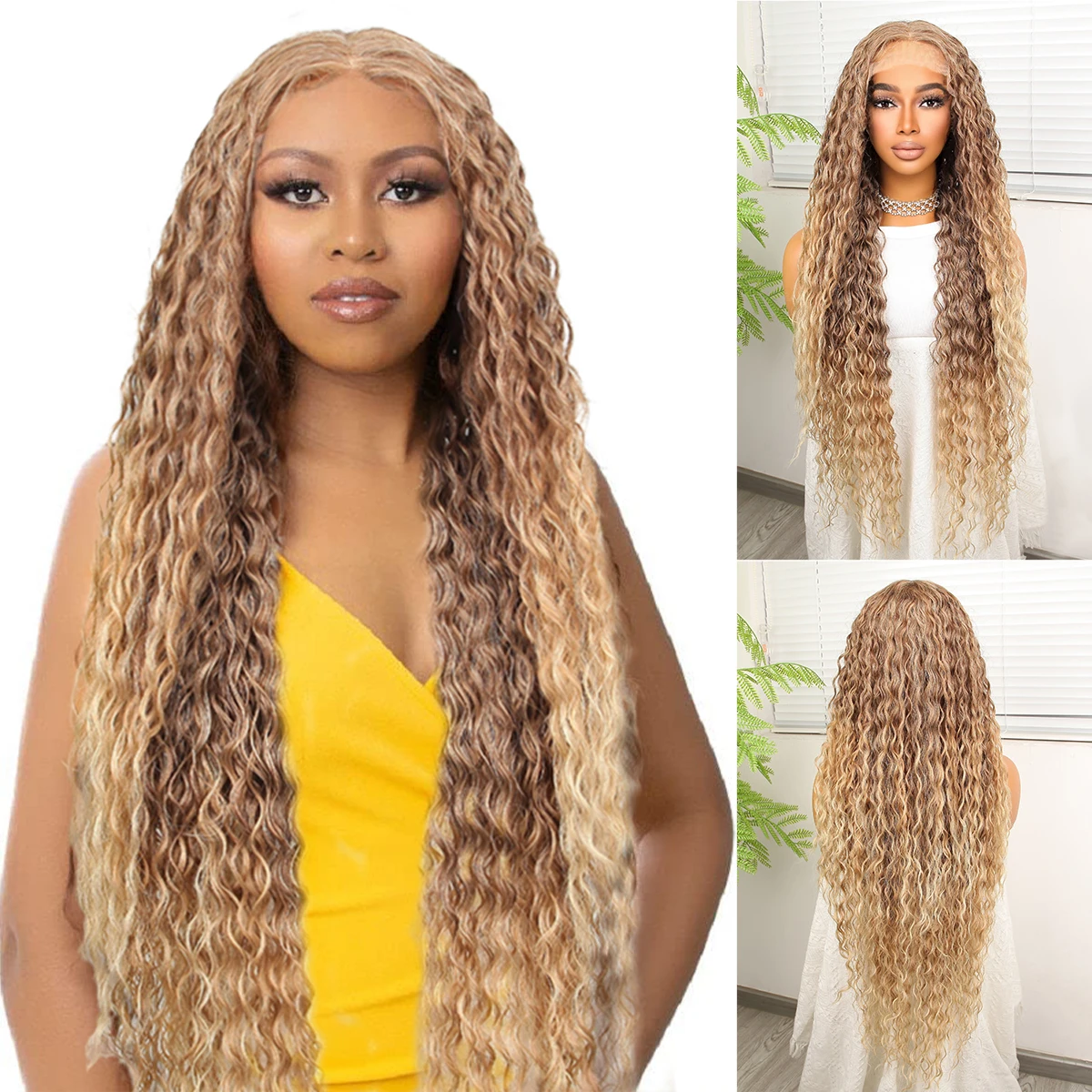 13*4.5 Lace Front Pruiken 180 Dichtheid Synthetische Pruik hittebestendige vezel 32 inch Lang Krullend Pruik Lichtbruin