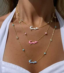 Pastel Enamel Arabic Word Love Letter Colorful Round Ball Beads Star Charm Fashion Women Necklace 2022 New