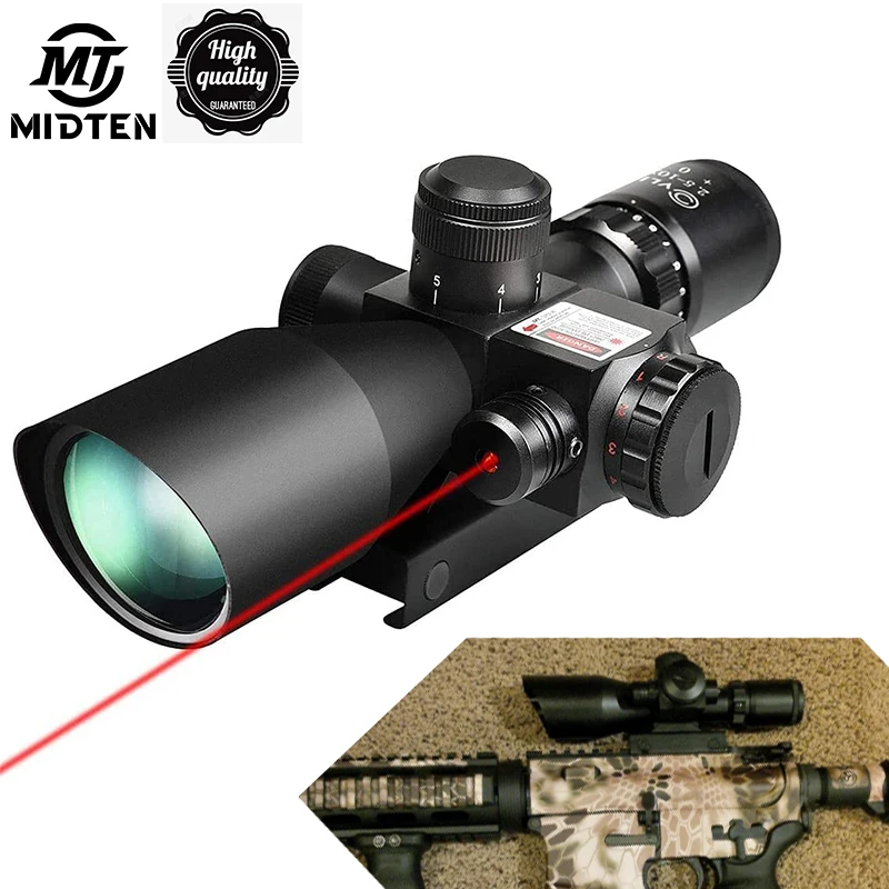 

MidTen 2.5-10x40E Red Laser Sight Scope Riflescope Illuminated Mil-dot Reticle Tactical Rifle Hunting with 20mm Free Mount