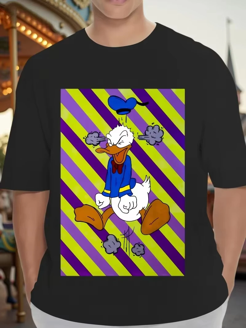 تي شيرت ديزني أنجري دونالد داك للرجال - تي شيرت كاجوال بأكمام قصيرة مصمم دونالد داك وماكدونالد