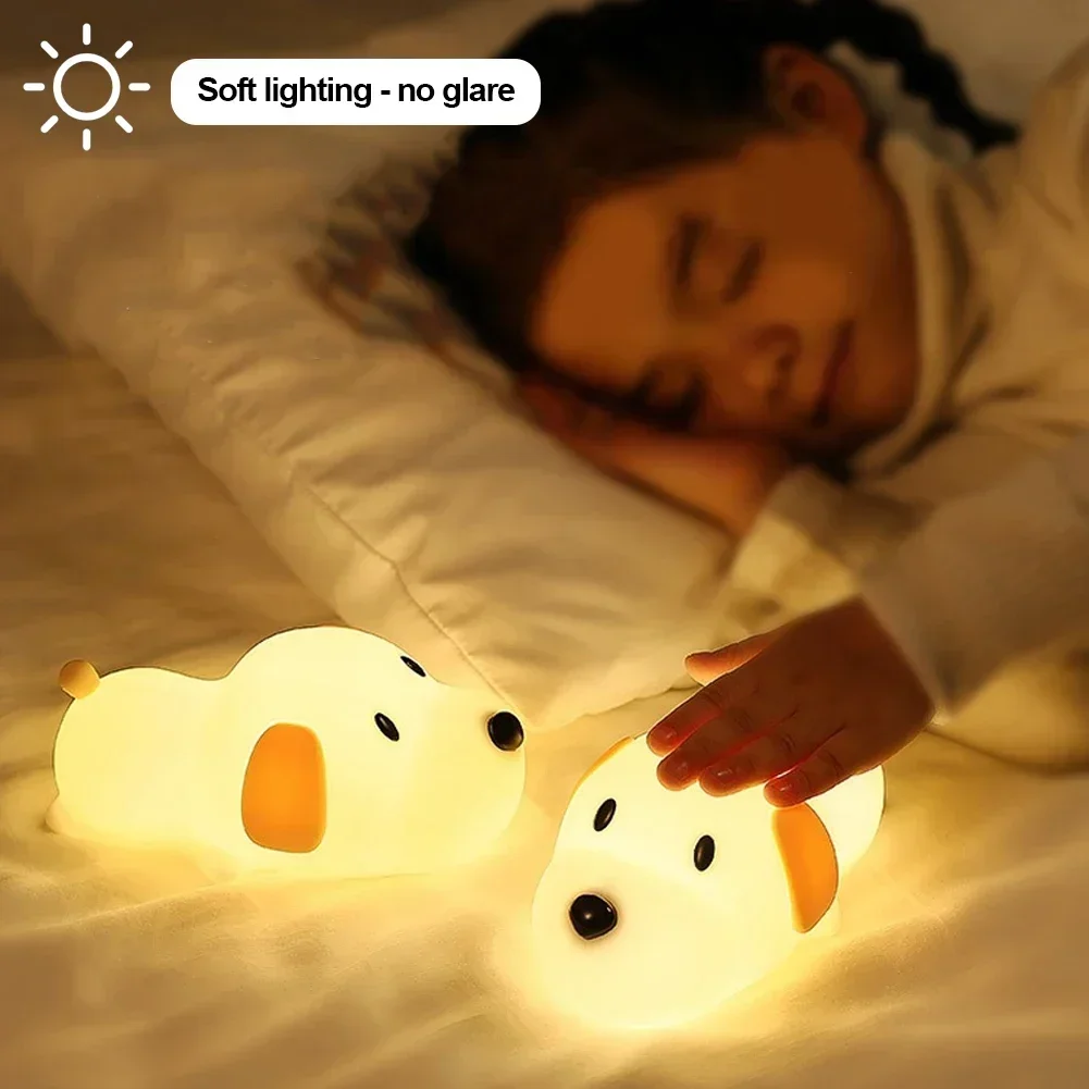 Cute Dog LED Night Light USB Rechargeable Silicone Lamp Touch Night Lamp Christmas Birthday Gift Bedroom Room Decoration Lamp