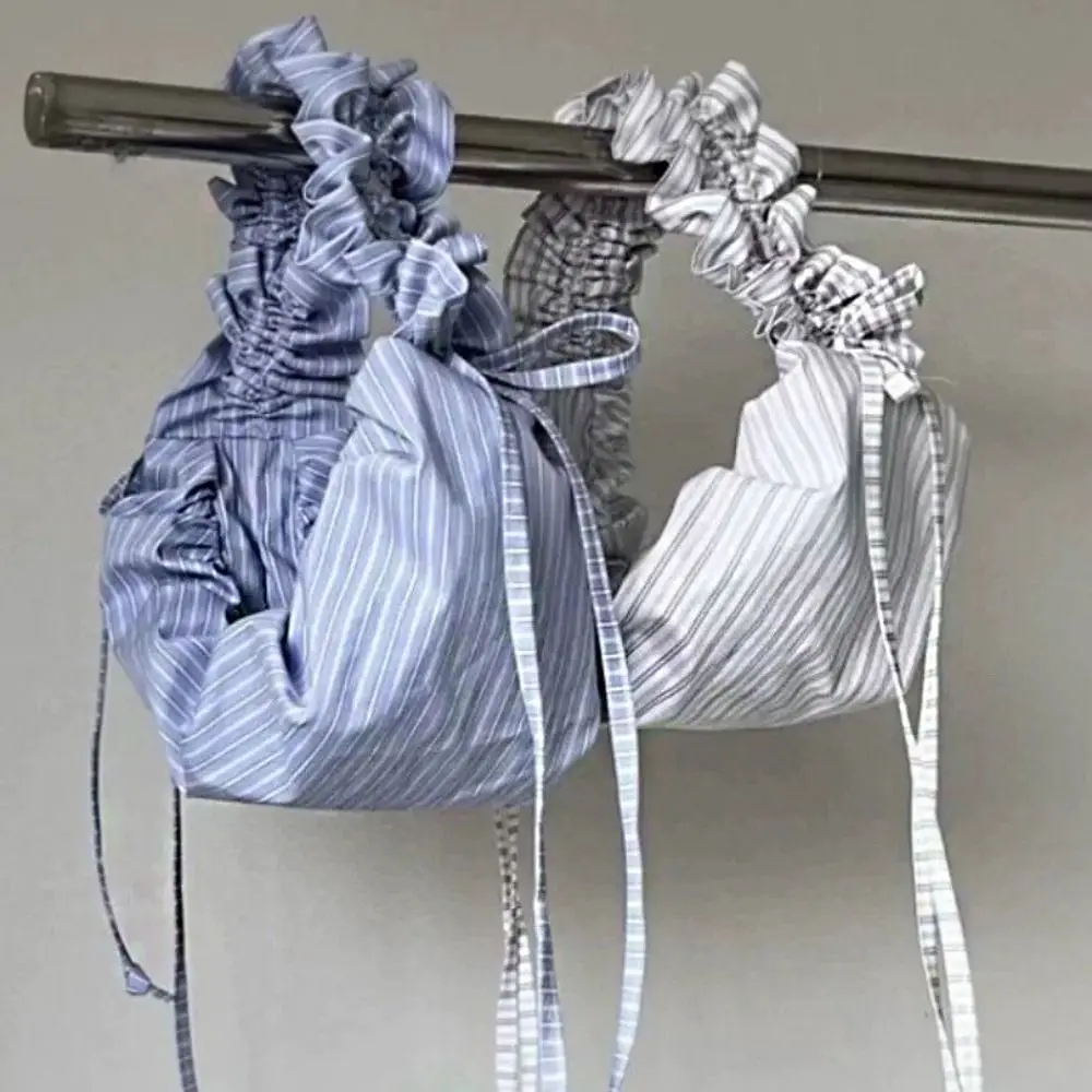 

Корейский стиль, сумка через плечо на шнурке, легкая сумка для пельменей, полосатая плиссированная сумка, балетный стиль, большая вместительная кружевная сумка через плечо