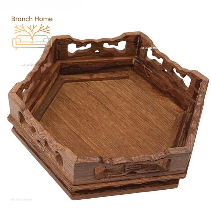 Wooden Hexagon Standing Flower Base Bonsai Holder Plant Decorative Shelf Vase Flower Pot Sorting Table Stand Tea Sets Pedestal