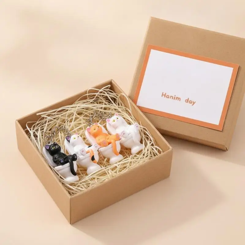 [L] Funny PVC Cat Keychain Toilet Shape Design Color Options For Cat Lovers Bag Car Key DecorSports And Entertainment Store
