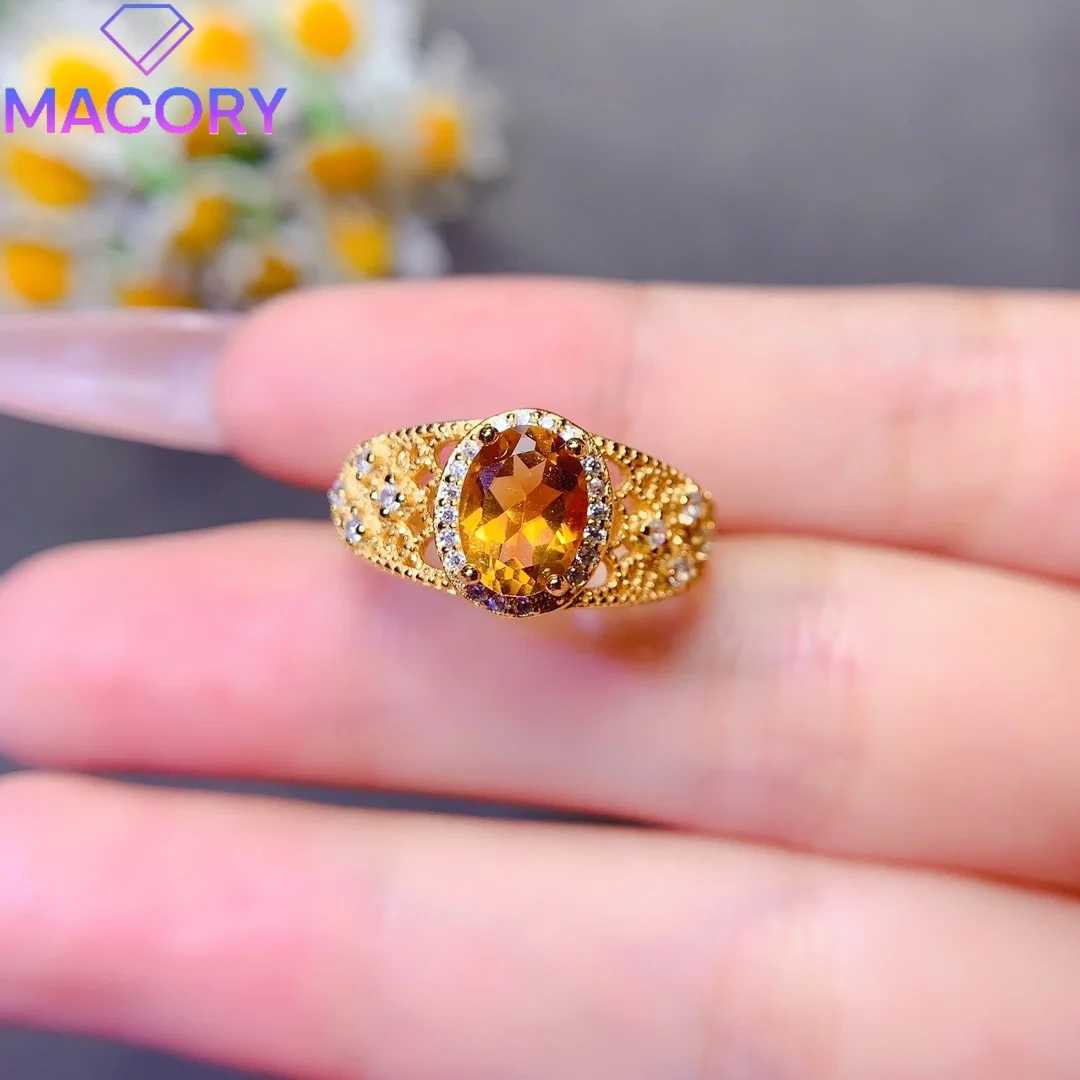 Wedding natural citrine ring female luxury silver 925 jewelry Valentine's Day free gem ring female original order.