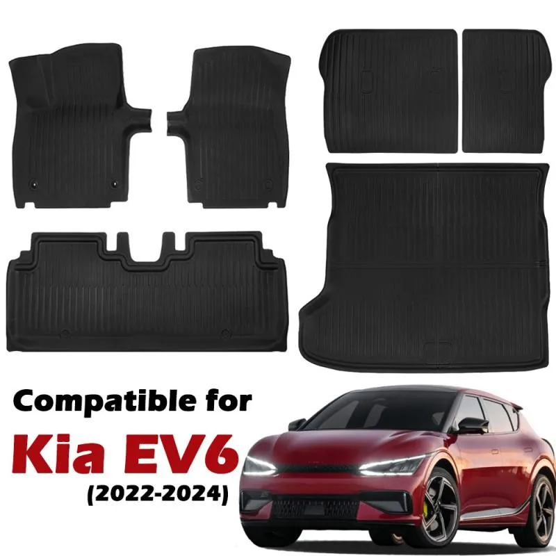 XPE Floor Mats for Kia EV6 2022 2023 2024,All Weather Waterproof Non-Slip Trunk Mat Cargo Liner Rear Backrest Pad