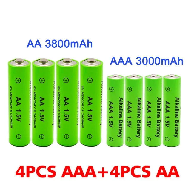 충전식 알카라인 배터리 손전등, 장난감 시계, MP3 플레이어, AA + AA, 1.5V, 3800mah-1.5V, AAA, 3000mAh, 무료 배송