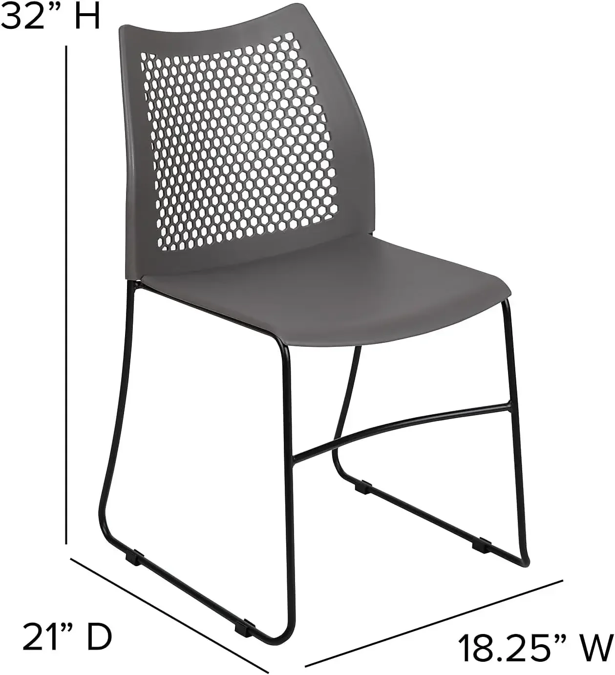 HERCULES Series 661 lb. Capacity Gray Stack Chair with Air-Vent Back and Black Powder Coated Sled Base