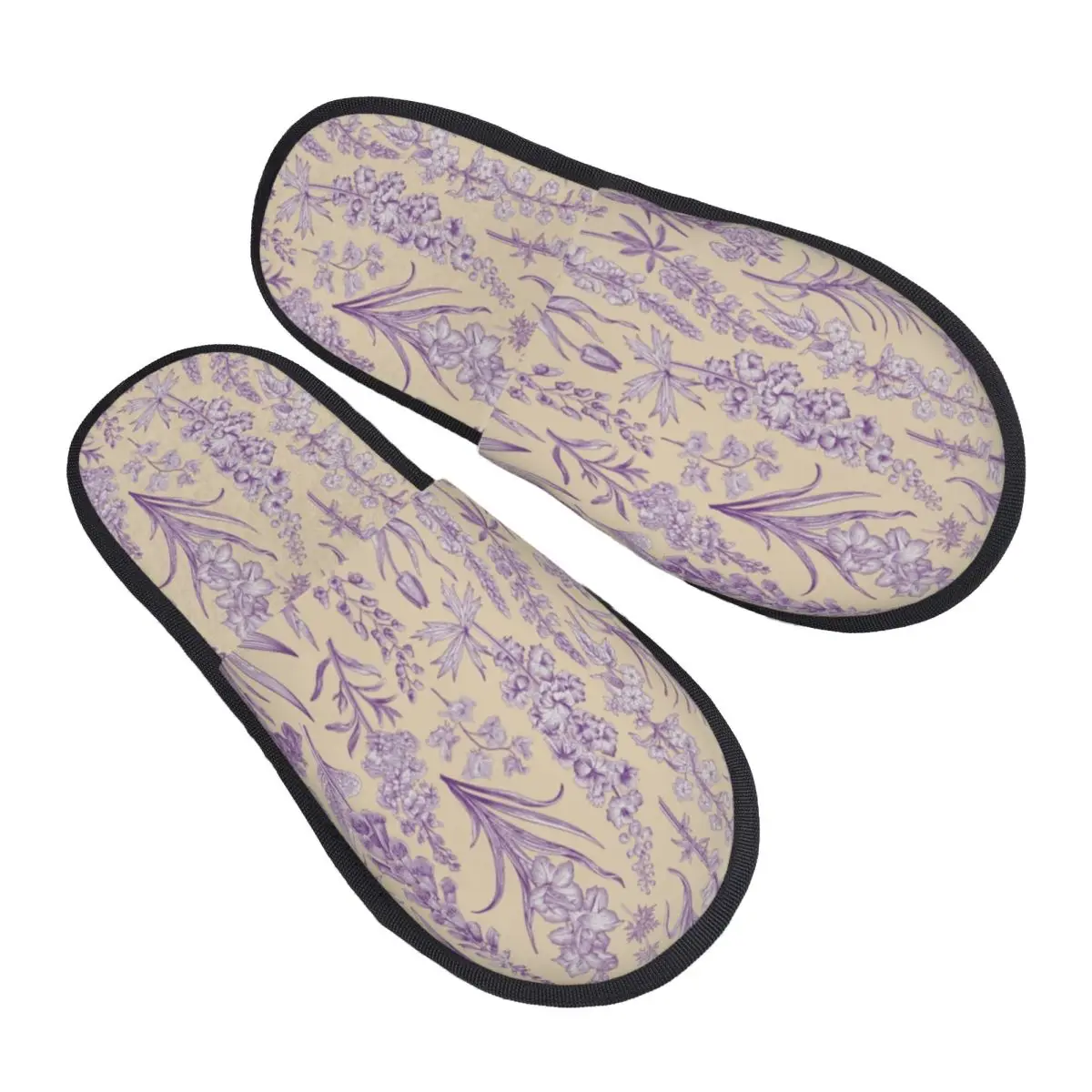 

Purple Flower Toile De Jouy Inspired Pattern Guest Slippers for Bathroom Women Custom Print House Slipper