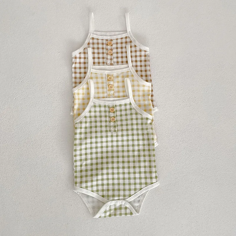 

Infant Baby Girls Jumpsuit Sleeveless Cotton Lattice Infant Baby Girl Bodysuits Baby Girls Clothes For Summer