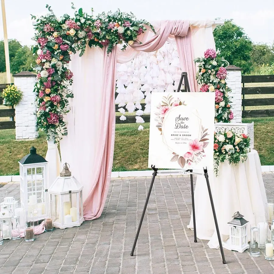 حامل للعلامة، حامل معدني محمول 63 لعلامة الزفاف، حامل فني قابل للتعديل للعرض مع حقائب محمولة باللون الأسود، 4