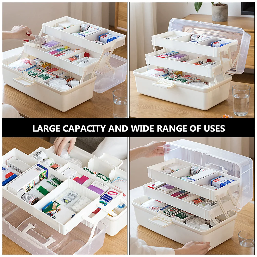 1Pcs Multi Layer Medicine Storage Box Organizer with Handle and Safety Clasp for Home School and Kindergarten Use