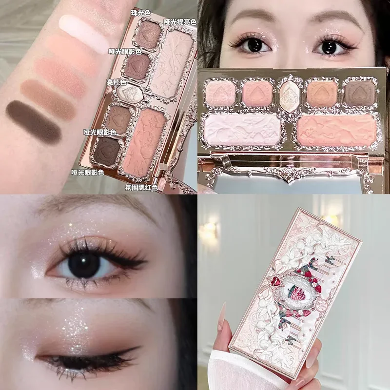 Flor sabe morango cupido coleção fosco brilho shimmer sombra rosto destaque blush paleta de maquiagem natural de longa duração