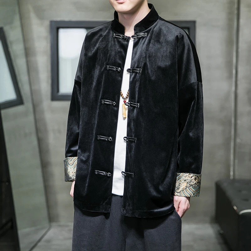 

Мужская бархатная куртка Autumn Faion, свободная отложная одежда Sve Zen Study Hanfu Sle Long Sve, верхняя одежда, молодежный тренд