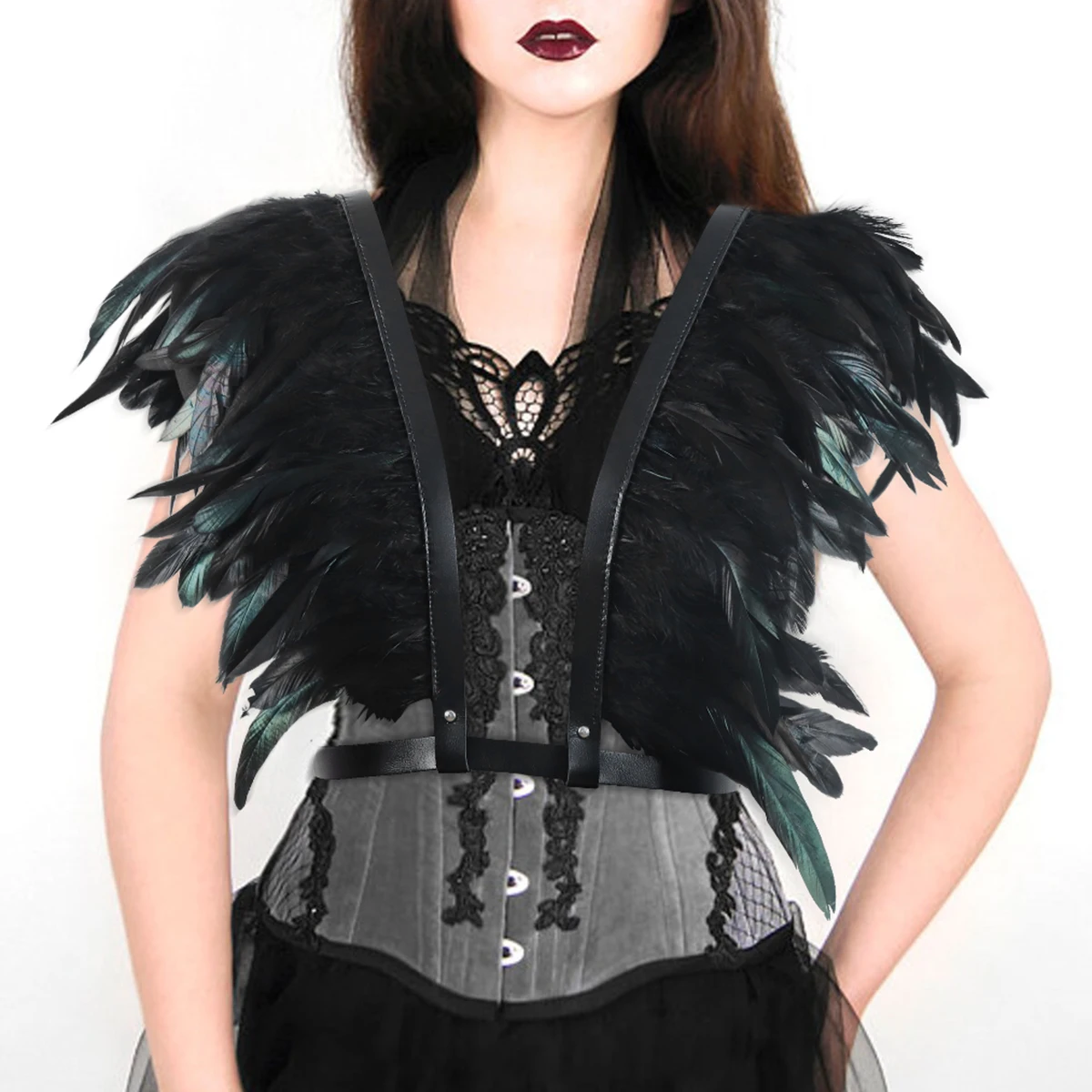 Women\'s Gothic Medieval Halloween Feather Cape Short Cloak Shoulder Cape Party Role Play Carnival Dress Up Party Accessories