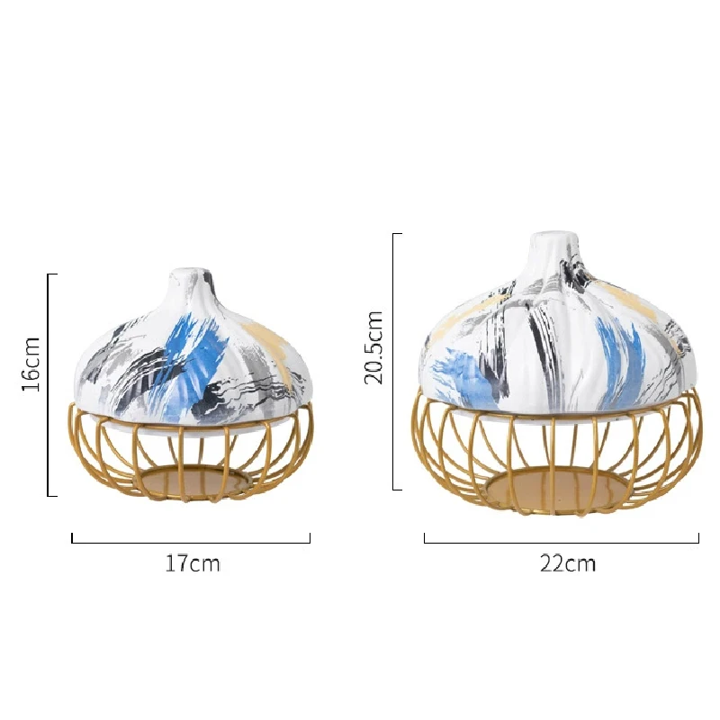 Garlic Storage Basket with Lid Wrought Iron Storage Basket Decorated with Round Egg Storage Box Portable Kitchen Storage Basket