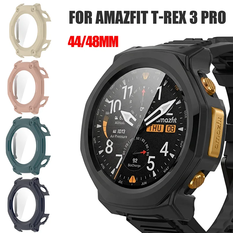 For Amazfit T REX 3 Pro 48mm 4mm Tempered Glass Protective Case Cover Bumper For Amazfit T Rex 3 Pro Screen Protector Accessory
